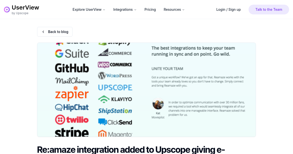 Re:amaze integration added to Upscope giving e-commerce companies both ...