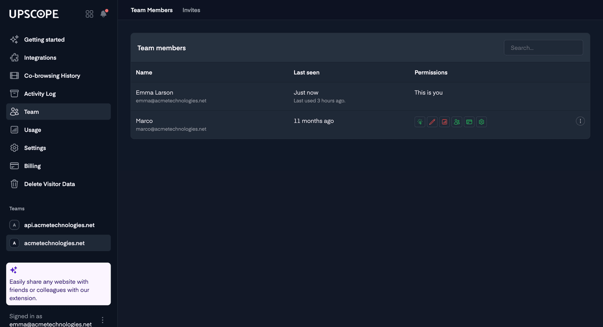 Team Members Screenshot