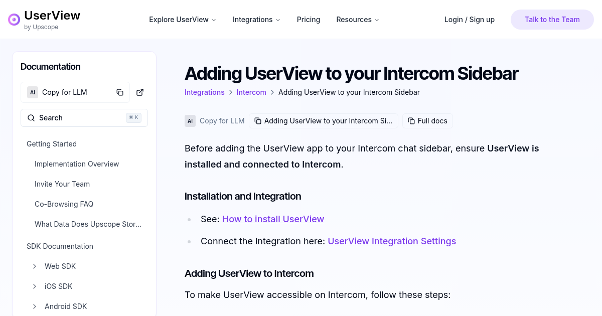 Adding UserView to your Intercom Sidebar | UserView Documentation