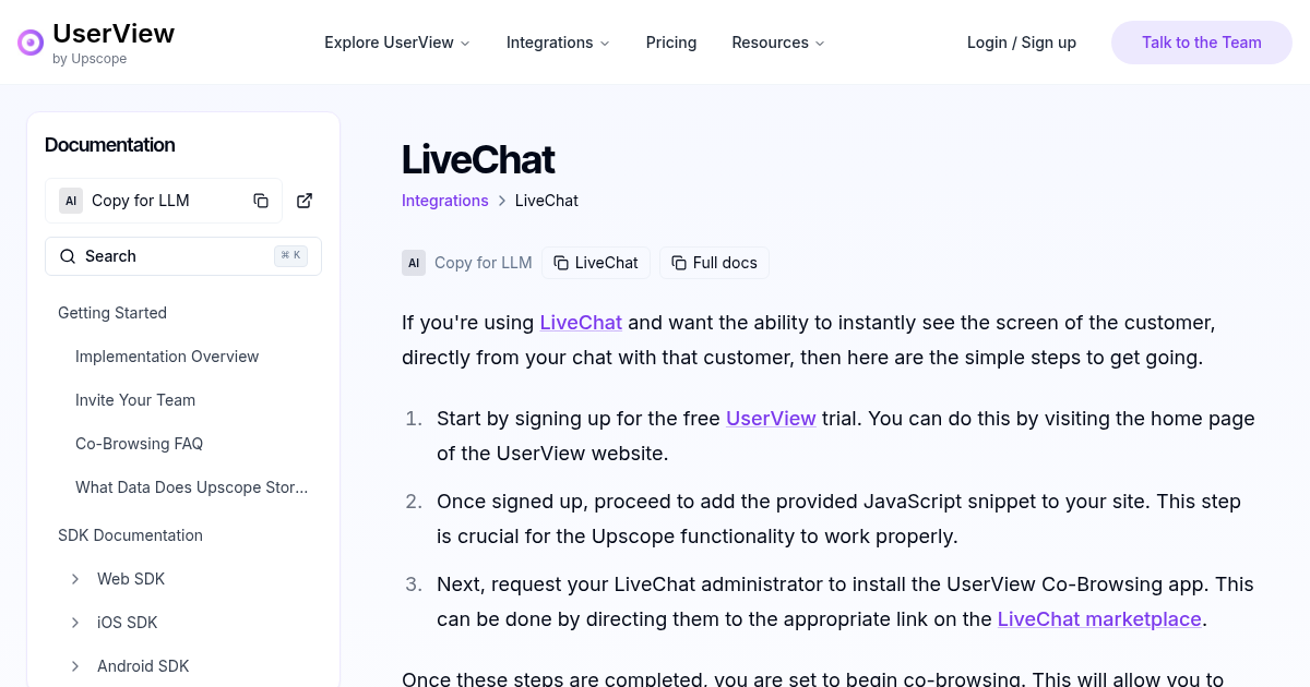 LiveChat | UserView Documentation