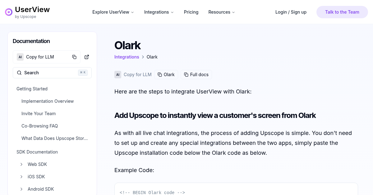 Olark | UserView Documentation