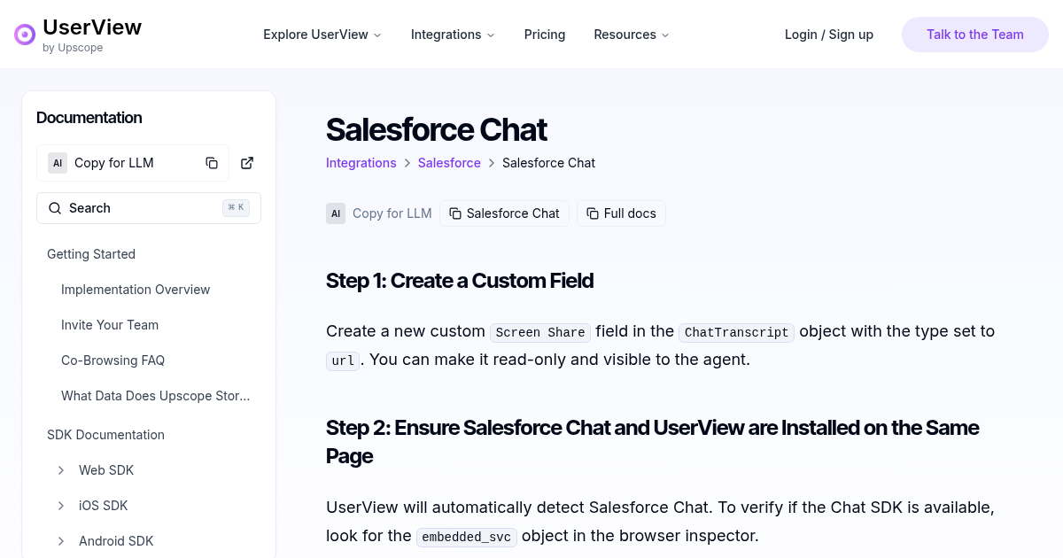 Salesforce Chat | UserView Documentation