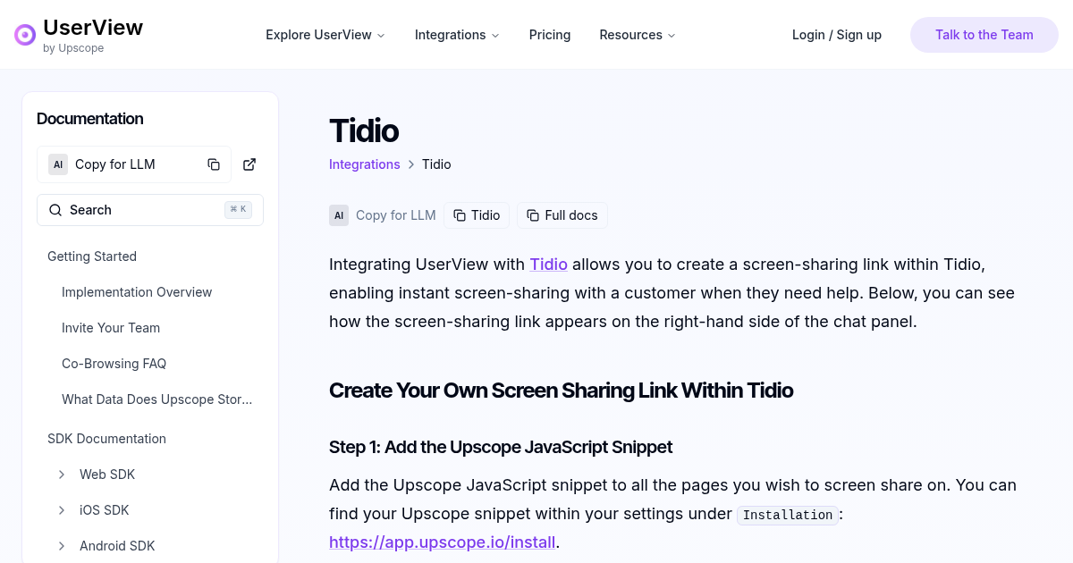 Tidio | UserView Documentation