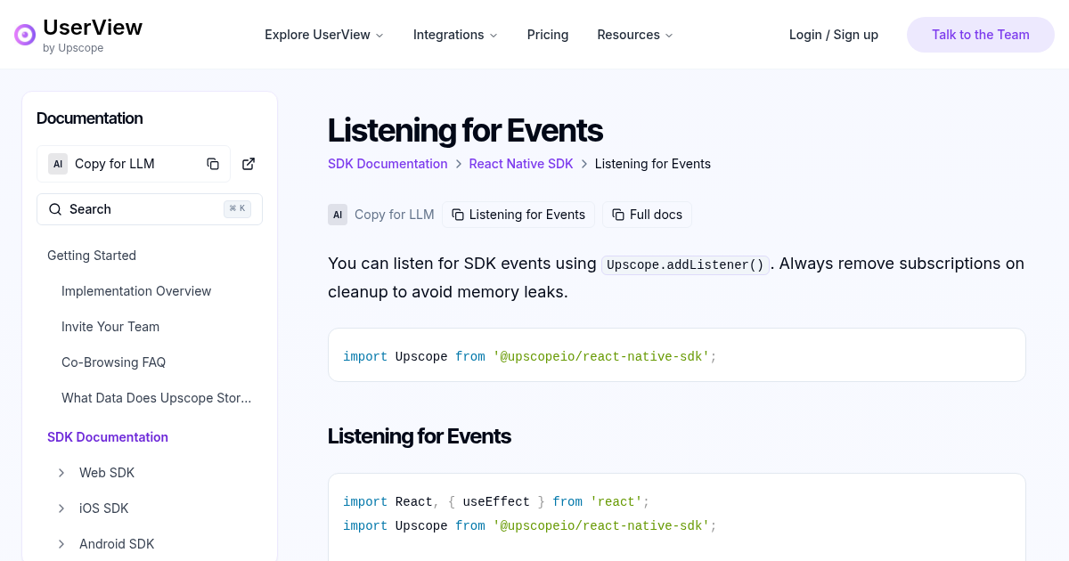 Listening for Events | UserView Documentation