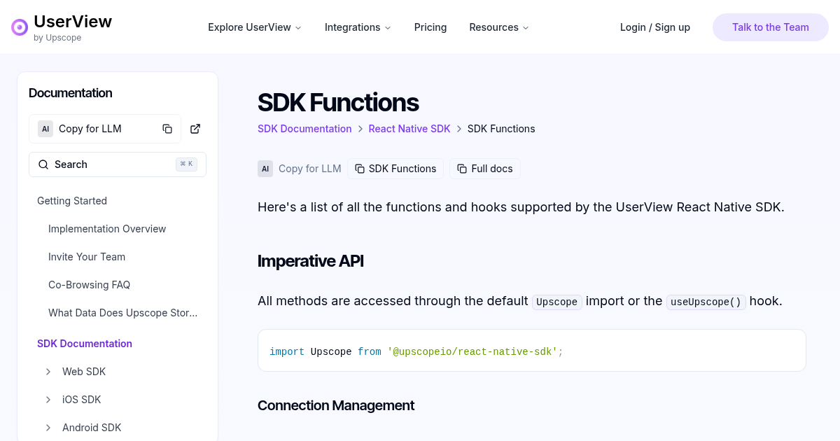SDK Functions | UserView Documentation