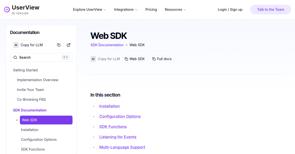 Web SDK | UserView Documentation