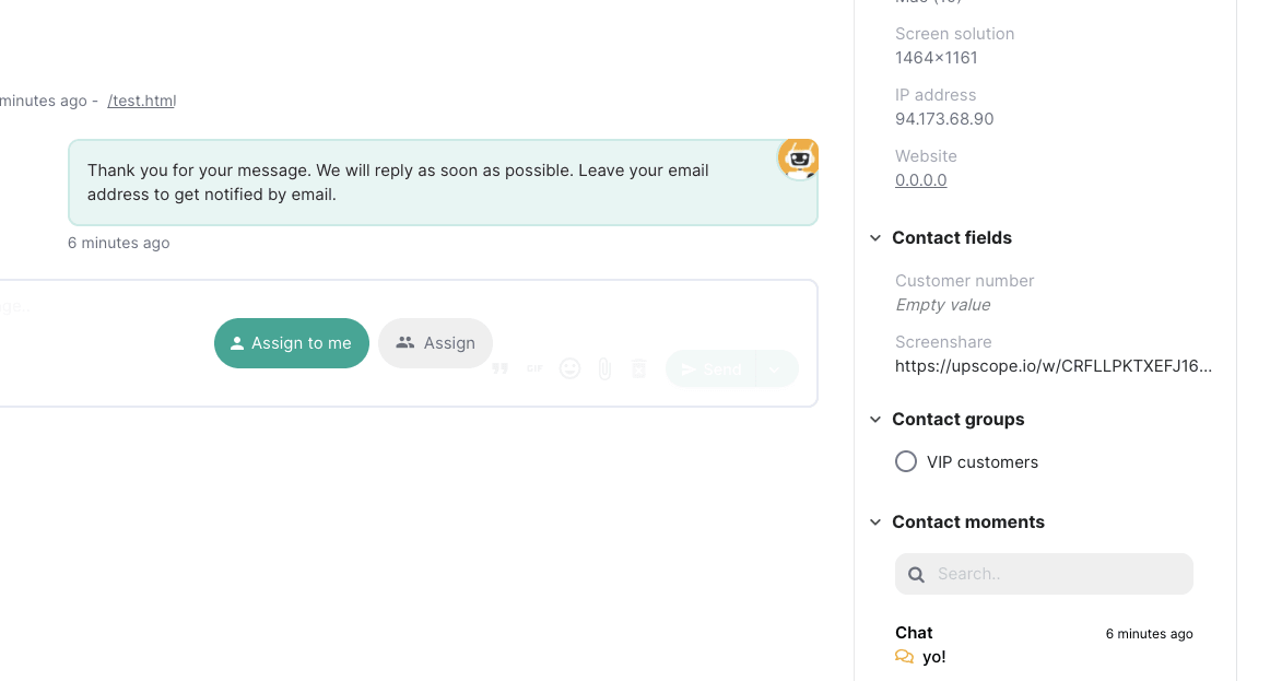 UserView Trengo integration showing screen sharing capabilities