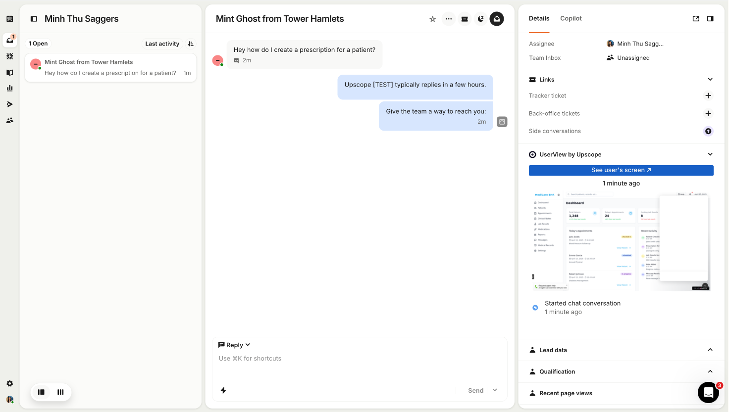 UserView Intercom integration showing screen sharing capabilities