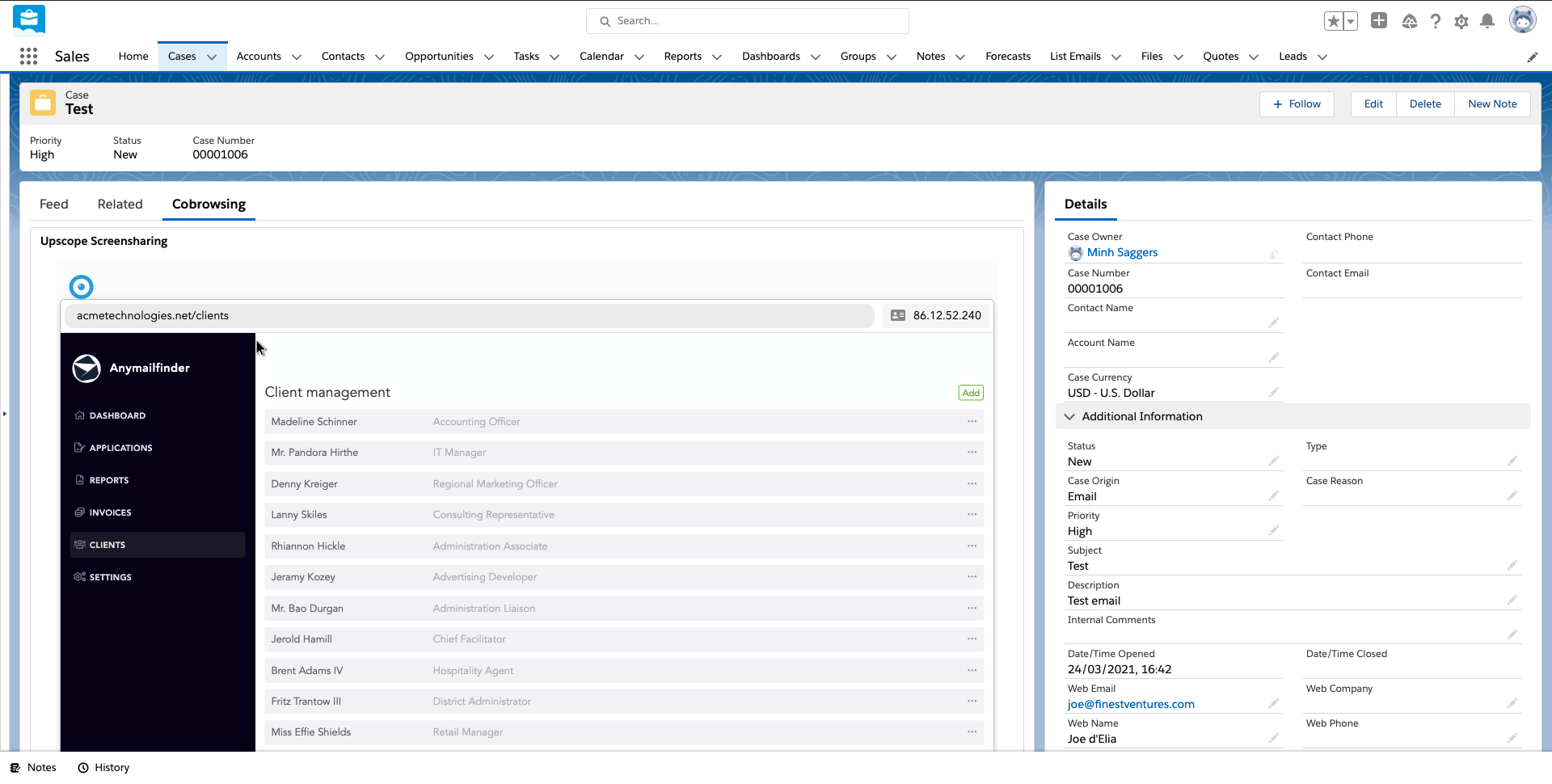UserView Salesforce integration showing cobrowsing embedded in Salesforce