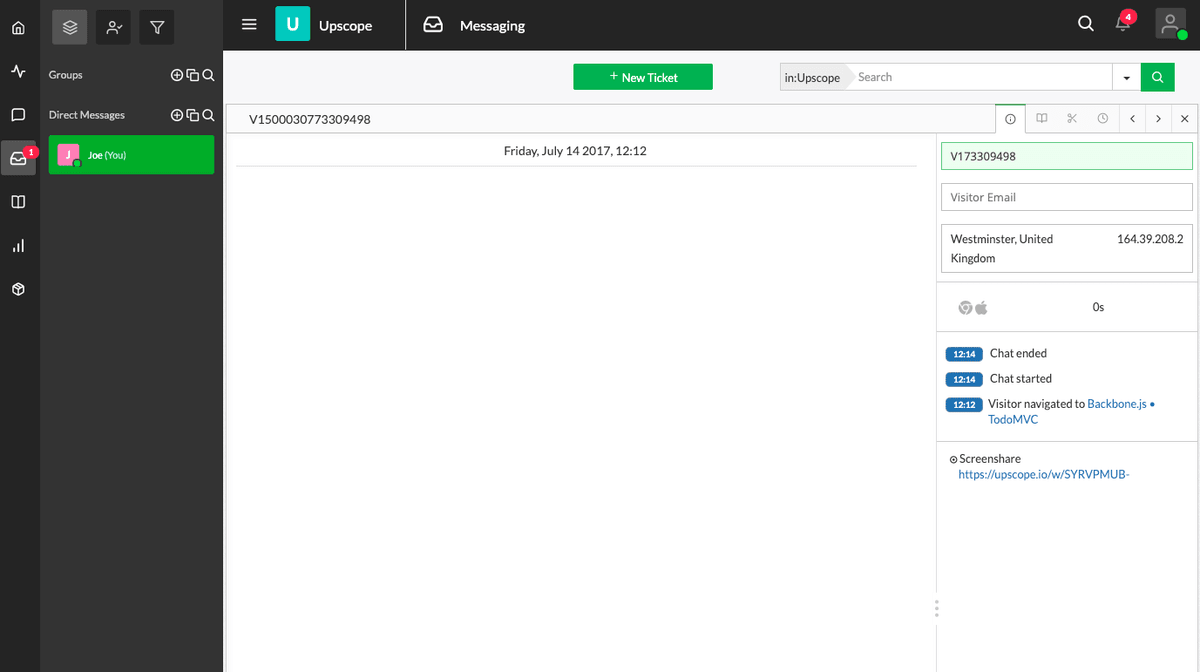UserView Tawk.to integration showing screen sharing capabilities