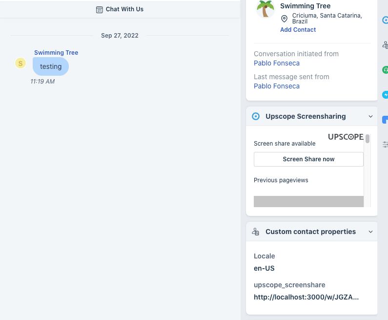 UserView Freshchat integration showing screen sharing capabilities