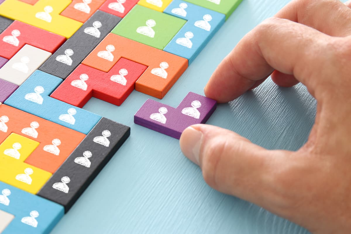 Colorful blocks representing team management and organization