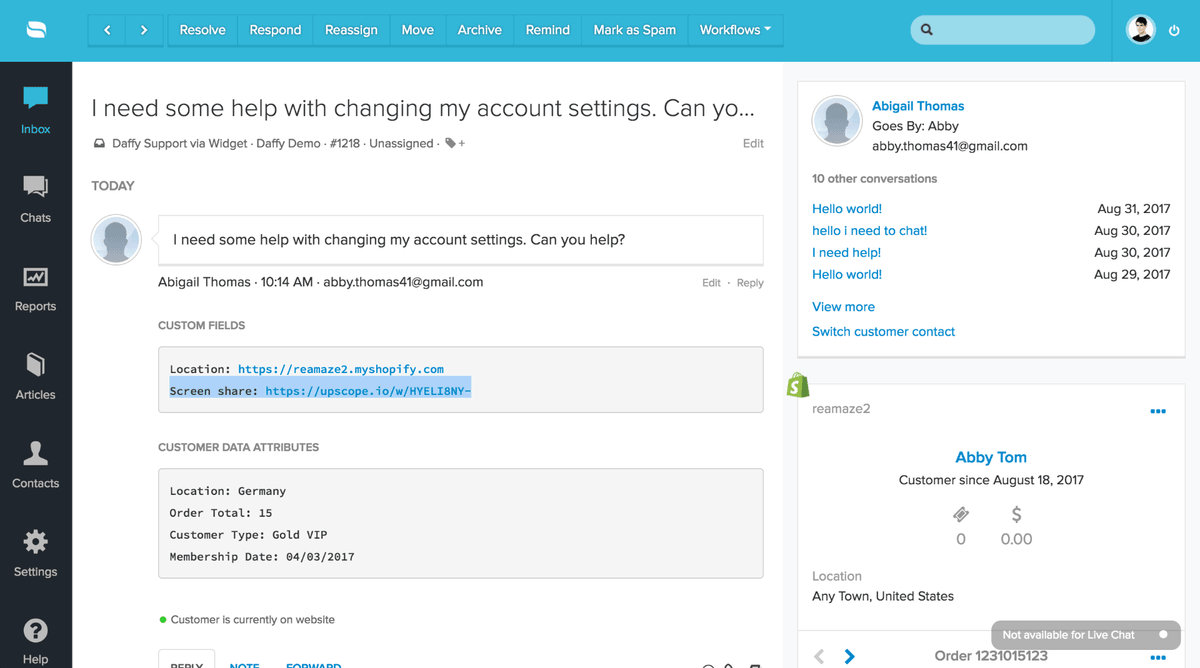 Reamaze Integration Screenshot