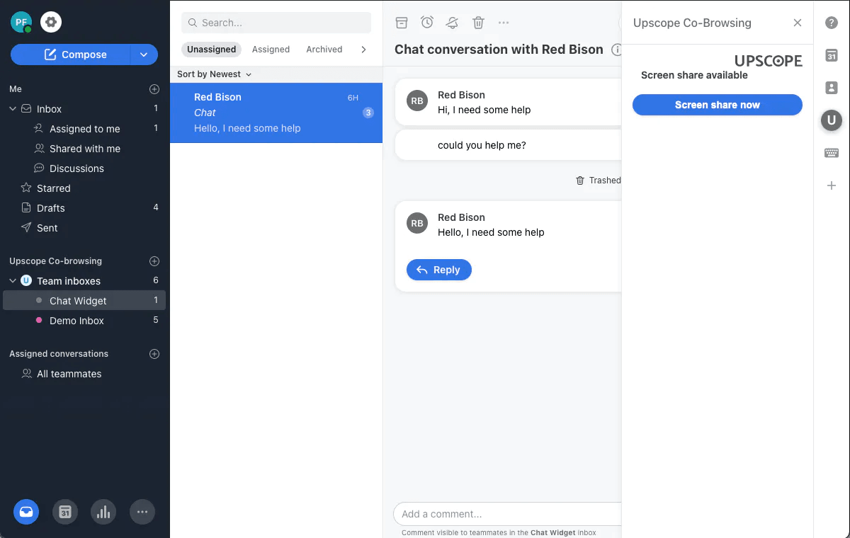 UserView Front integration showing screen sharing capabilities