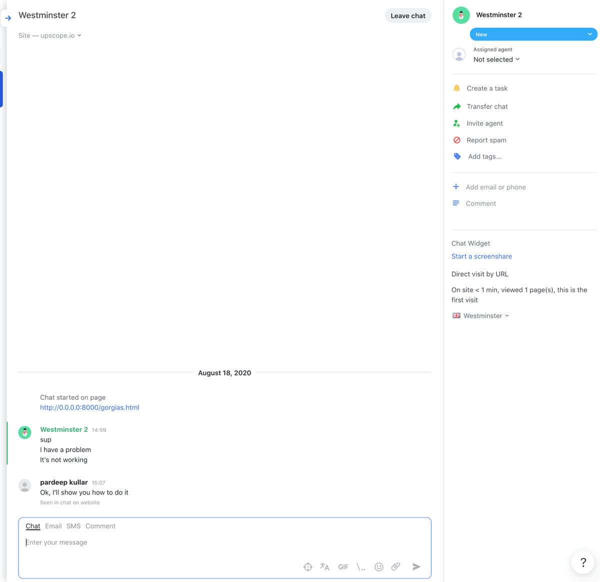 UserView JivoChat integration showing screen sharing capabilities